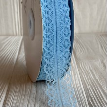 Кружево органзовое (D30328), 3 см, голубое, рулон 45 м