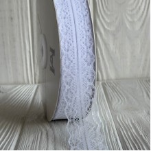 Кружево органзовое (D30328), 3 см, белое, рулон 45 м