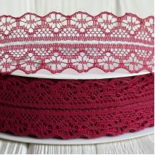 Кружево органзовое (D30328), 3 см, бордовое, рулон 45 м