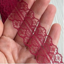 Кружево органзовое (D30328), 3 см, бордовое, рулон 45 м