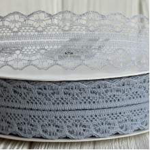Кружево органзовое (D30328), 3 см, серое, рулон 45 м