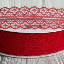 Кружево органзовое (D30328), 3 см, красное, рулон 45 м