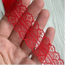 Кружево органзовое (D30328), 3 см, красное, рулон 45 м