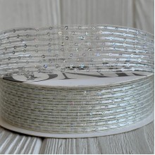 Лента с паетками (D30322), 3 см, белая, рулон 12 м