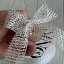 Лента с паетками (D30322), 3 см, белая, рулон 12 м