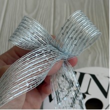 Лента с паетками (D30322), 3 см, голубая, рулон 12 м