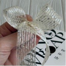 Лента с паетками (D30322), 3 см, молочная, рулон 12 м