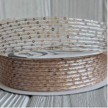 Лента с паетками (D30322), 3 см, бежевая, рулон 12 м