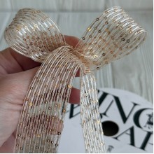 Лента с паетками (D30322), 3 см, бежевая, рулон 12 м