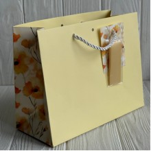 Подарочный пакет с цветочным принтом (J01188), размер S (18х23х10 см), желтый, упаковка 12 шт. 