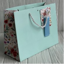 Подарочный пакет с цветочным принтом (J01188), размер S (18х23х10 см), мятный, упаковка 12 шт. 