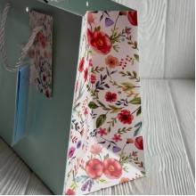 Подарочный пакет с цветочным принтом (J01188), размер S (18х23х10 см), мятный, упаковка 12 шт. 