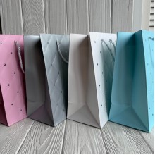 Подарочный пакет ромб с имитацией страз "S", 18х23х10 см, пастельный микс, упаковка 12 шт.