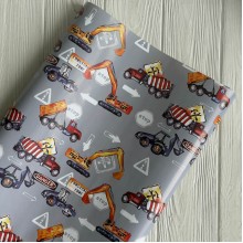 Подарочная бумага, 70х100 см, серая с грузовыми машинками, упаковка 2 шт.