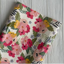 Подарочная бумага, 53х75 см, молочная с розово-малиновыми цветами, упаковка 3 шт.