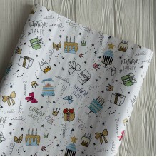 Подарочная бумага, 53х75 см, Birthday party белый, упаковка 3 шт.