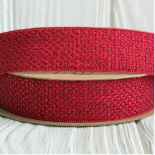 Лента мешковина с плетением (D30339), 2,5 см, красная, рулон 9 м