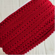 Тесьма помпончики, 0,5х0,8 см, красный, рулон 23 м