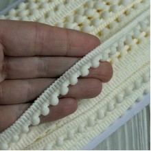 Тесьма помпончики, 0,5х0,8 см, молочный, рулон 23 м