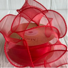 Лента-волна с органзы (D30332), 4 см, красная, рулон 9 м