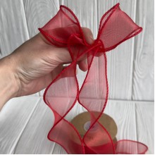 Лента-волна с органзы (D30332), 4 см, красная, рулон 9 м