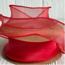 Лента-волна с органзы (D30332), 4 см, красная, рулон 9 м