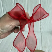 Лента-волна с органзы (D30332), 4 см, красная, рулон 9 м