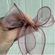 Лента-волна с органзы (D30332), 4 см, пудровая, рулон 9 м