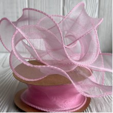 Лента-волна с органзы (D30332), 4 см, насыщенно-розовая, рулон 9 м