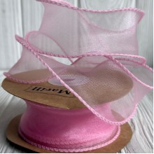 Лента-волна с органзы (D30332), 4 см, насыщенно-розовая, рулон 9 м