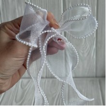 Лента с органзы с жемчужным кантом (D30333), 4 см, белая, рулон 9 м