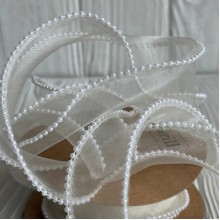 Лента с органзы с жемчужным кантом (D30333), 4 см, молочная, рулон 9 м