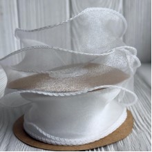 Лента-волна с органзы (D30332), 4 см, айвори, рулон 9 м