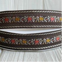 Лента с вышивкой (D21921), 2,5 см, коричневая, рулон 23 м