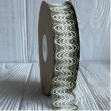 Лента-мешковина (волны), 2,5 см, белая с оливковым, рулон 9 м