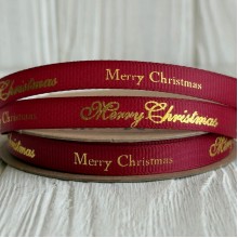 Репс 1 см, Merry Christmas, бургунди, рулон 18 м