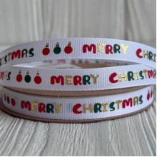 Репс 1 см, Merry Christmas (цвет/золото), белый, рулон 18 м Репс 1 см, Merry Christmas (цвет/золото), белый, рулон 18 м