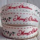Репс 2,5 см, Merry Christmas (веточка с ягодками), молочный, рулон 23 м