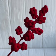 Веточка с бархатными ягодками (С30733), 15 см, красный, упаковка 12 шт. 