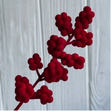 Веточка с бархатными ягодками (С30733), 15 см, красный, упаковка 12 шт. 