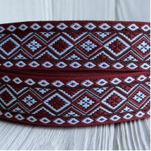 Жакард-вишиванка (ТВ-№8), 3,7 см, бордовий, рулон 45 м