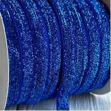 Лента велюр с люрексом, 1 cм, темно-синий, рулон 45 м