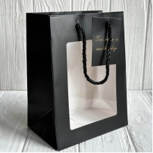 Подарочный пакет с окошком "L", черный, упаковка 12 шт.