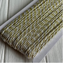 Шнур декоративный, 3 мм, белый с золотом, рулон 50 м