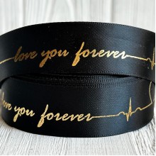 Атлас Love you forever, 2,5 см, черный, рулон 18 м
