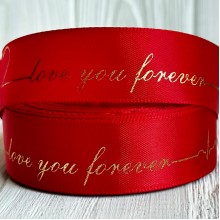 Атлас Love you forever, 2,5 см, красный, рулон 18 м