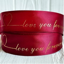 Атлас Love you forever, 2,5 см, бургунди, рулон 18 м