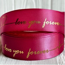 Атлас Love you forever, 2,5 см, пудрово-коралловый, рулон 18 м