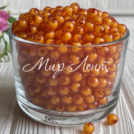 Бусина пластик с белой серединкой, 10 мм, оранжевая, упаковка 500 г