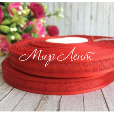 Органза с атласным кантом, 1,2 см, красная, рулон 45 м
